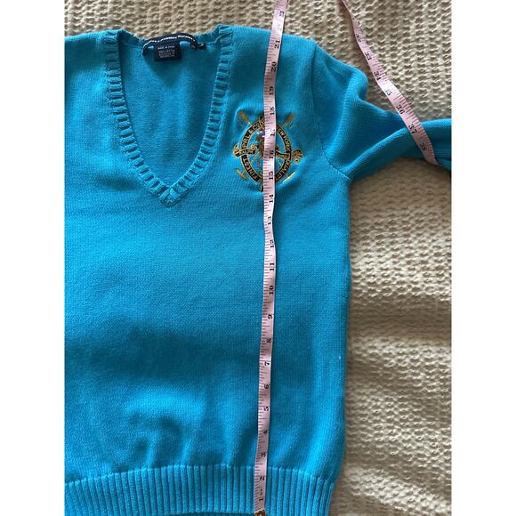 Vintage Ralph Lauren Sport Sweater V Neck Blue Crest Logo Cotton Knit Pullover - Picture 6 of 6